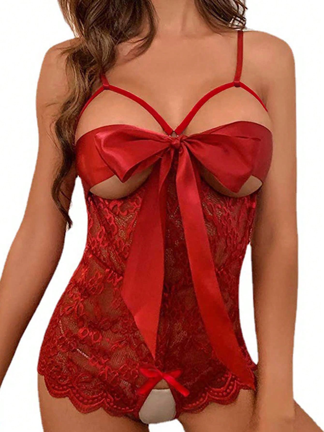 1pc Women's Sexy Lingerie Lace Sheer Open Crotch Bodysuit