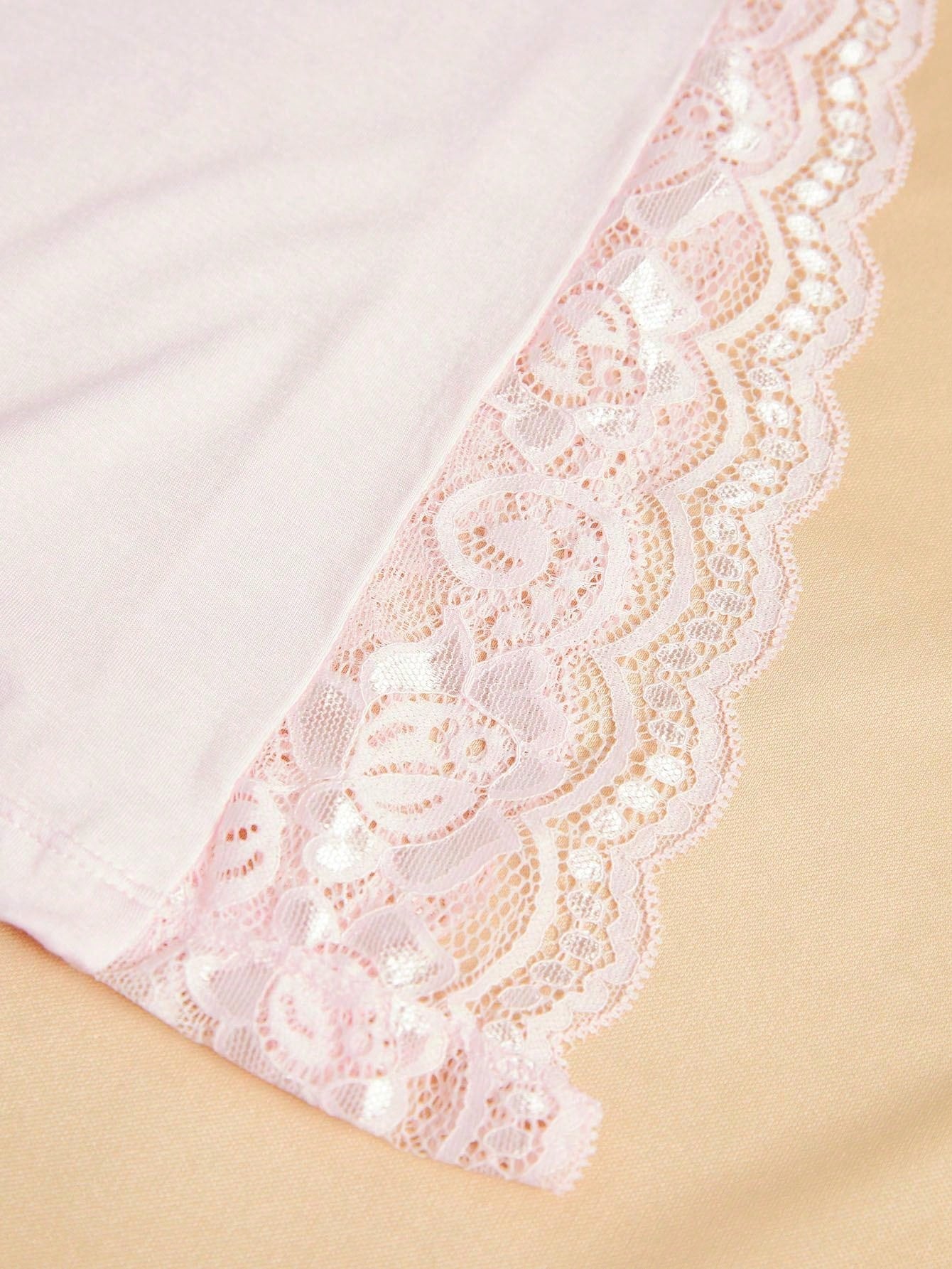 1pc Sexy Lace Trimmed Milk Silk Nightgown, Comfortable Lingerie