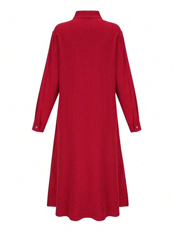 Women's Casual Solid Color Long Sleeve Single-Breasted Elegant Shirt Dress
