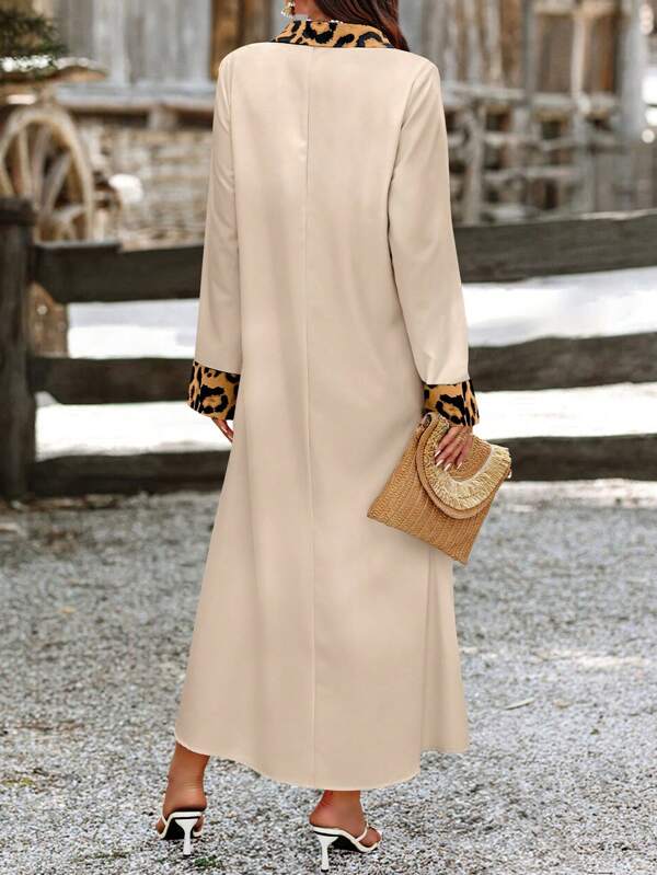 SHEIN LUNE 1pc Women's Random Leopard Print Button Front Long Sleeve Dress Maxi Women Outfit