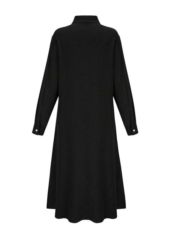 Women's Casual Solid Color Long Sleeve Single-Breasted Elegant Shirt Dress