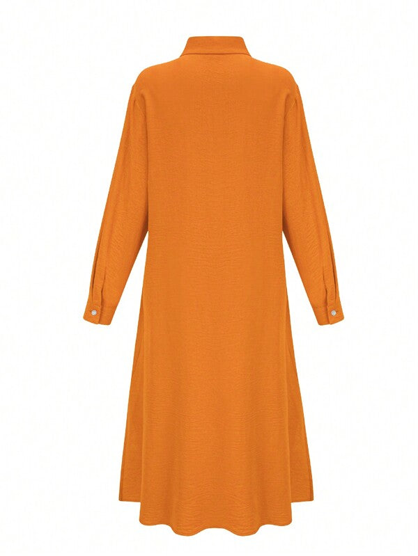 Women's Casual Solid Color Long Sleeve Single-Breasted Elegant Shirt Dress