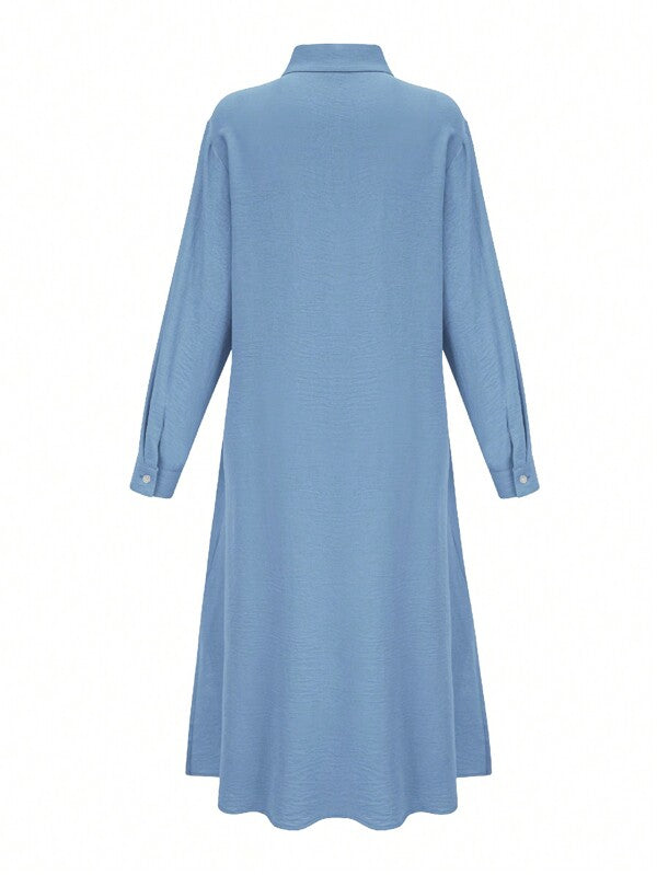 Women's Casual Solid Color Long Sleeve Single-Breasted Elegant Shirt Dress