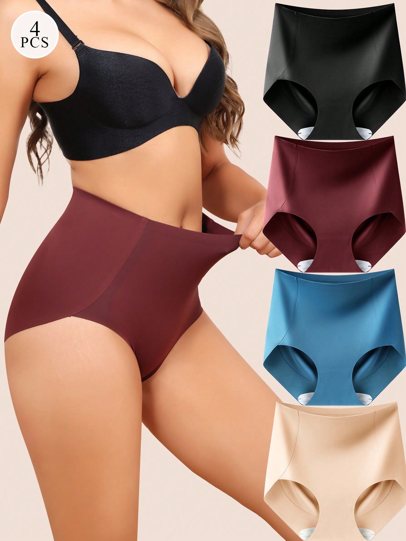 4-Pack Multi Color Women Tummy Control Underwear High Waisted Seamless Panties No Show Postpartum Briefs S-XXL