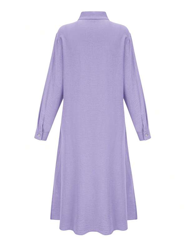 Women's Casual Solid Color Long Sleeve Single-Breasted Elegant Shirt Dress