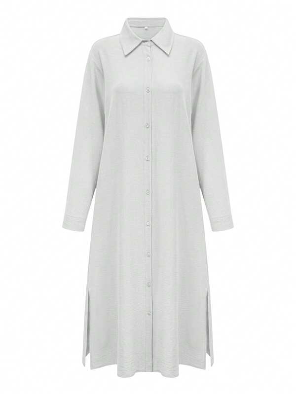 Women's Casual Solid Color Long Sleeve Single-Breasted Elegant Shirt Dress