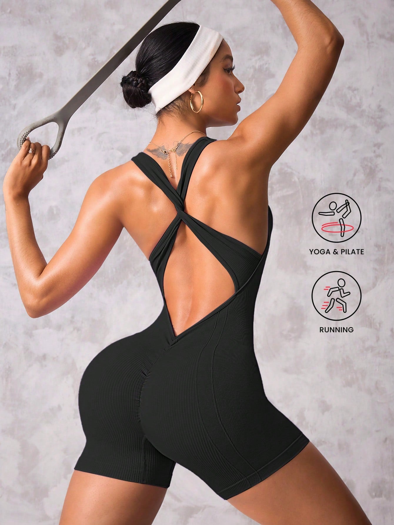 SHEIN Sport Studio 1pc Women Sports Twist Romper For Yoga, Running