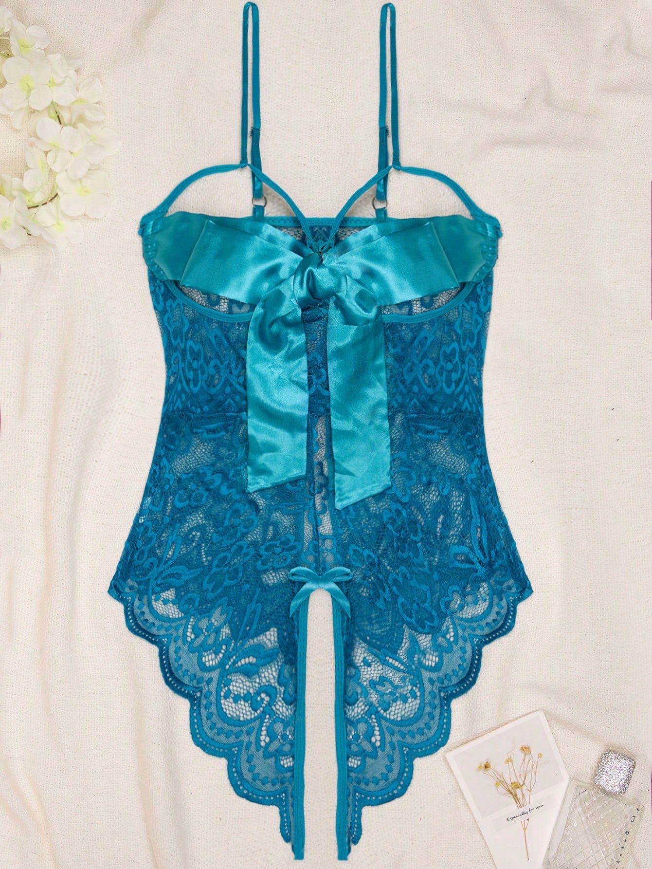 1pc Women's Sexy Lingerie Lace Sheer Open Crotch Bodysuit