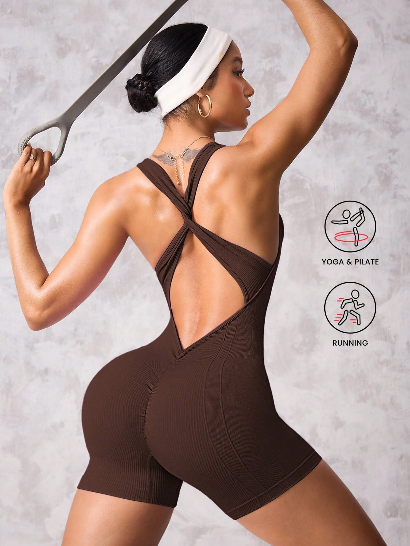 SHEIN Sport Studio 1pc Women Sports Twist Romper For Yoga, Running