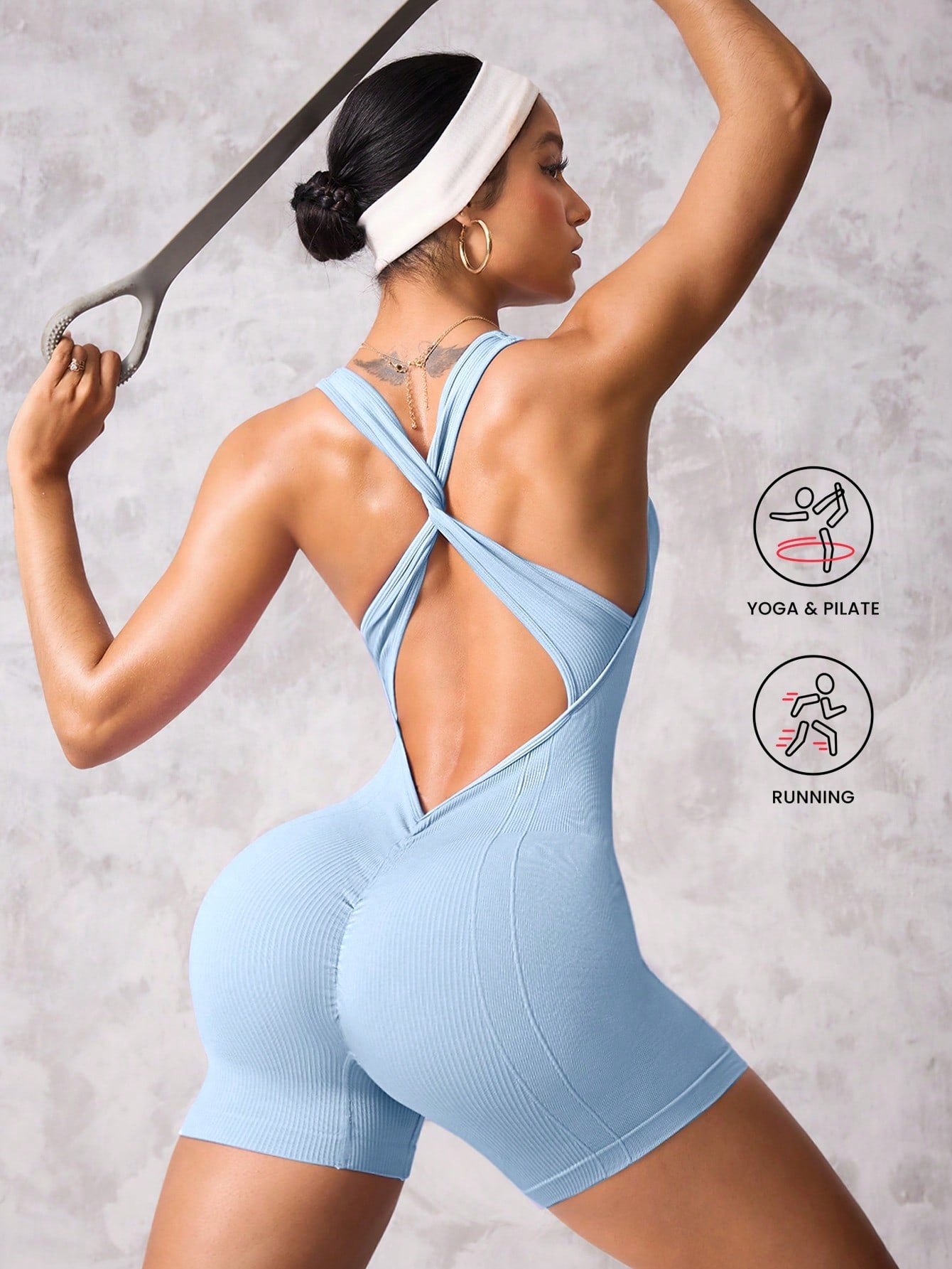 SHEIN Sport Studio 1pc Women Sports Twist Romper For Yoga, Running