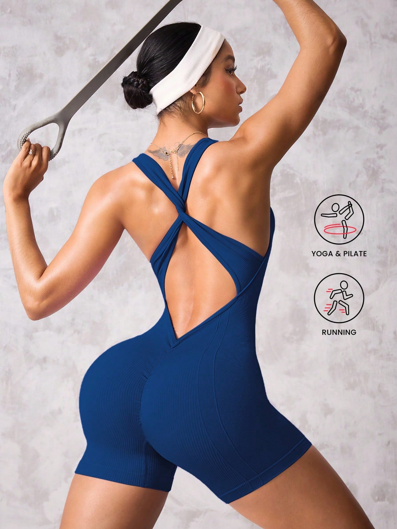 SHEIN Sport Studio 1pc Women Sports Twist Romper For Yoga, Running