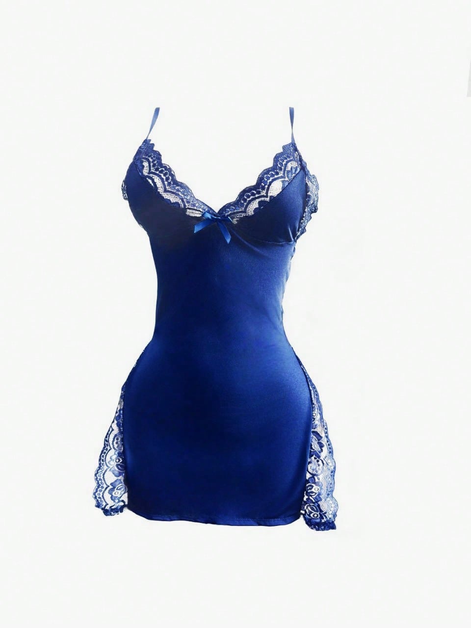 1pc Sexy Lace Trimmed Milk Silk Nightgown, Comfortable Lingerie