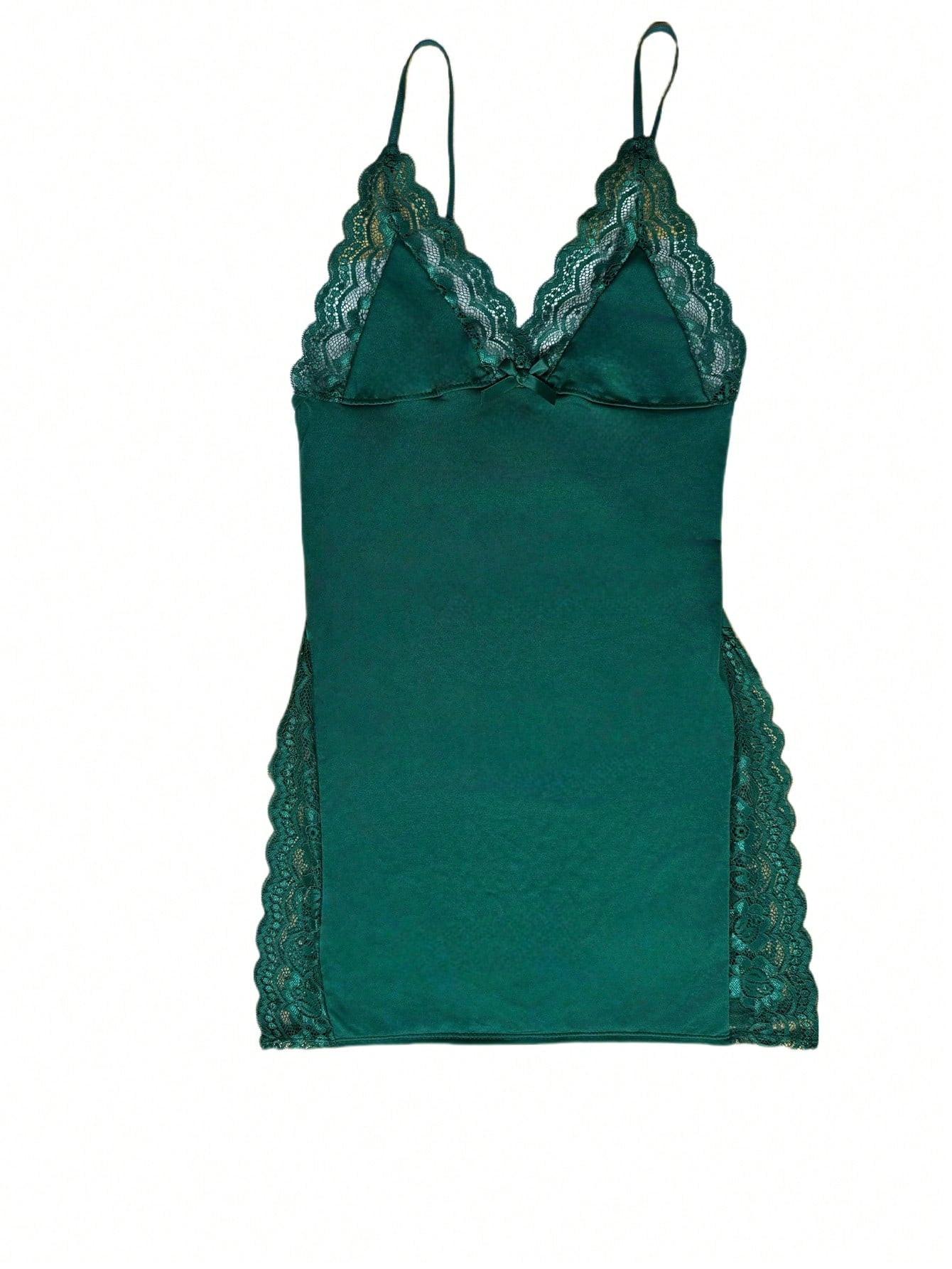 1pc Sexy Lace Trimmed Milk Silk Nightgown, Comfortable Lingerie