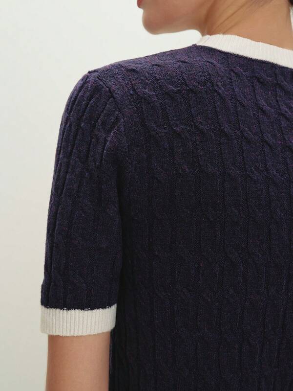 BizChic Grey Color-Block Jacquard Sweater Top, Women's Long Base Layer T-Shirt, Office/Commuting Wear, Elegant For New Year, Dating, Spring/Summer,Knitted Sweater