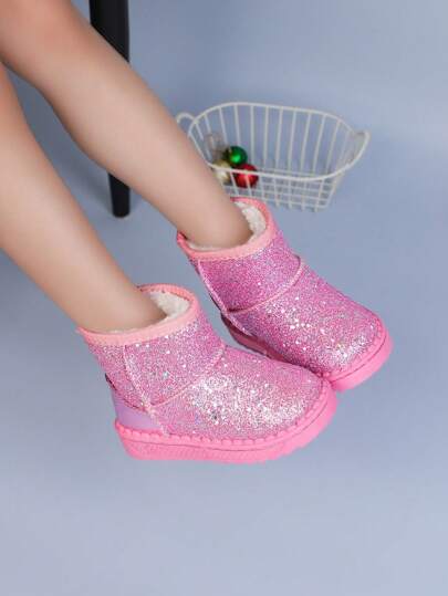A Pair Of Sequined Fashion Snow Boots With Non-Slip And Breathable Pedal Design Is Suitable For Autumn And Winter (Sole Style Is Random).