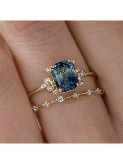 1PC Deep Blue Couple Ring Simple Fashion Men's And Women's Light Luxury Ring Simple Fashion Couple Ring Birthday Gift