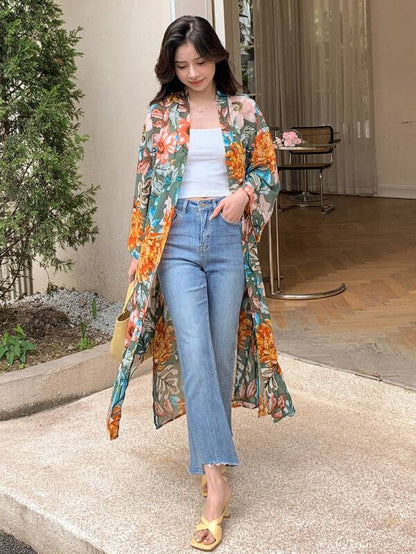 DAZY Floral Print Open Front Kimono Summer,Beach Women Outfits