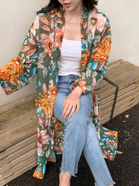 DAZY Floral Print Open Front Kimono Summer,Beach Women Outfits