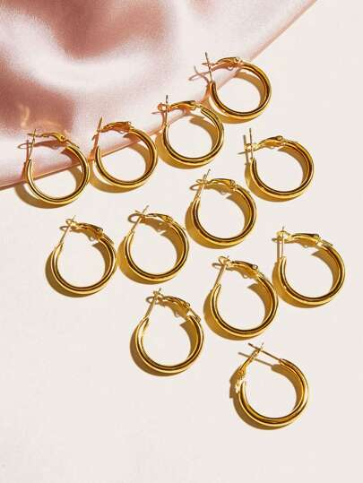 12pcs Girls' Circle Shaped Earrings For Daily Wear