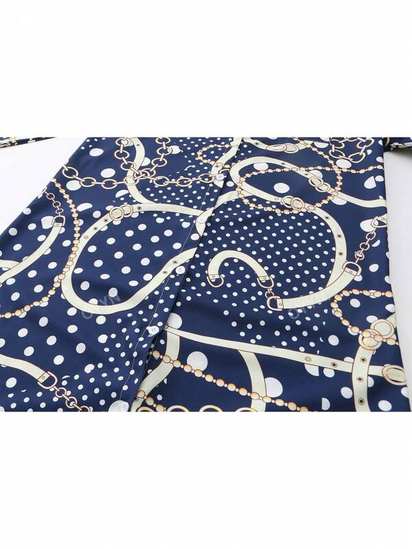 Women's Long Dress Fashion Print Shirt Dress Long Sleeve Loose Long Shirt Collar Casual Women's Long Dress