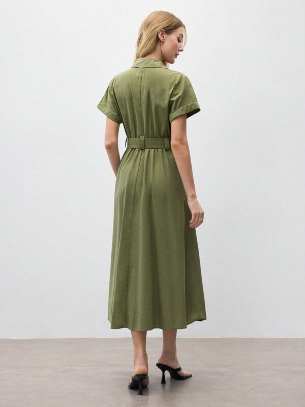 BizChic Elegant Black Short Sleeve Maxi Shirt Dress With Flared Hem And Comfort Fit Black Dress Women Black Midi Dress Short Sleeve Dress