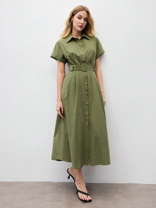 BizChic Elegant Black Short Sleeve Maxi Shirt Dress With Flared Hem And Comfort Fit Black Dress Women Black Midi Dress Short Sleeve Dress