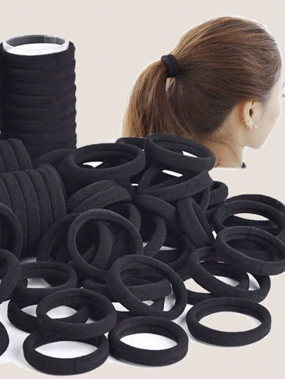 300pcs Headband For Girls, Black Solid Color Elastic Hairband For Daily Use, Simple And Durable, Thick Ponytail Headband, Simple And Elegant Style, High Elasticity And Seamless Hair Accessories