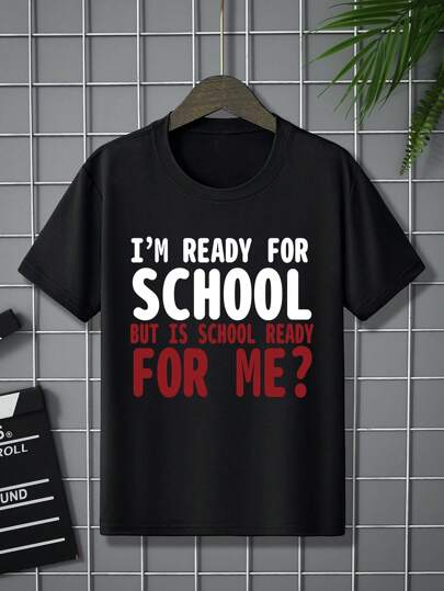 Toddler Boys' Letter Print Short Sleeve Crew Neck T-Shirt, Comfortable Back To School Outfit