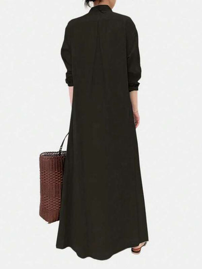 Women's Casual Solid Color Front Button Down Long Shirt Dress, Vacation Wear