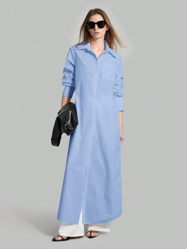 Ontre 2025 Autumn New Women's Casual Loose Vacation Matching Shirt, Blue Long Shirt, Women's Shirt, Women's Button-Up Shirt, Commuting, Summer Business etc