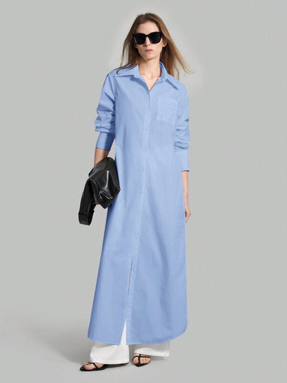Ontre 2025 Autumn New Women's Casual Loose Vacation Matching Shirt, Blue Long Shirt, Women's Shirt, Women's Button-Up Shirt, Commuting, Summer Business etc