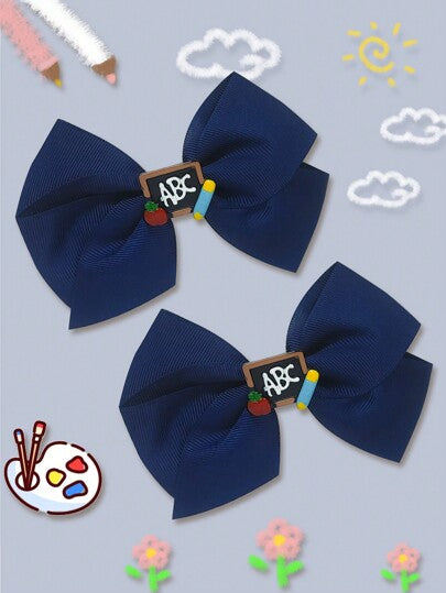 2Pcs 4.7 Inch Back To School Hair Bow For Girls Children Girl Hair Bows With Clips For Festivals Party Girls Graduation Season Hairgrips For First Day Of School Classroom Girls Students