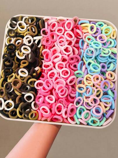 300pcs/Set Girls Ombre Pink & Khaki Simple Elastic Hair Bands, Hair Ties & Headband For Daily Use