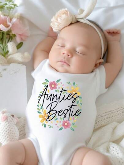 Baby Girls Casual Simple Flower Letter Slogan Printed Triangle Romper Short Sleeve Bodysuit