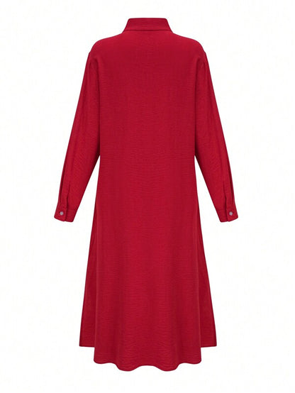 Women's Casual Solid Color Long Sleeve Single-Breasted Elegant Shirt Dress