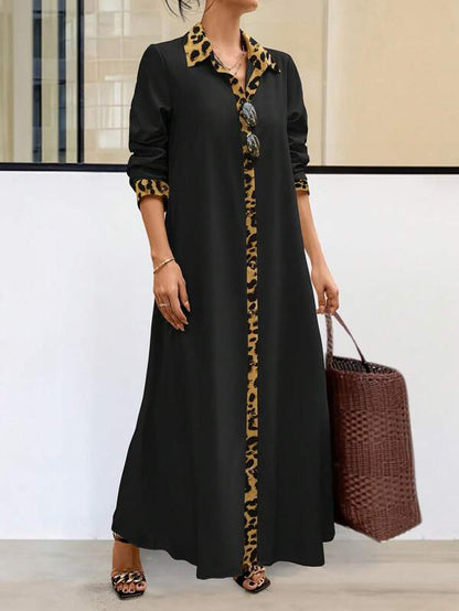 SHEIN LUNE 1pc Women's Random Leopard Print Button Front Long Sleeve Dress Maxi Women Outfit