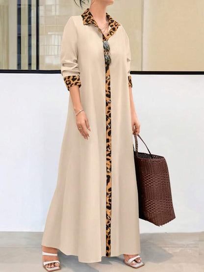 SHEIN LUNE 1pc Women's Random Leopard Print Button Front Long Sleeve Dress Maxi Women Outfit