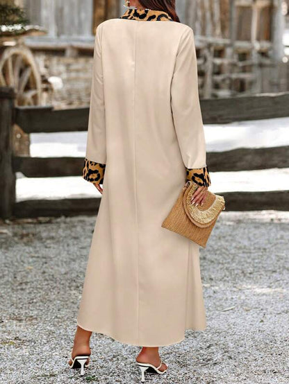 SHEIN LUNE 1pc Women's Random Leopard Print Button Front Long Sleeve Dress Maxi Women Outfit