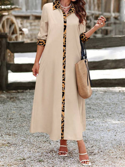 SHEIN LUNE 1pc Women's Random Leopard Print Button Front Long Sleeve Dress Maxi Women Outfit
