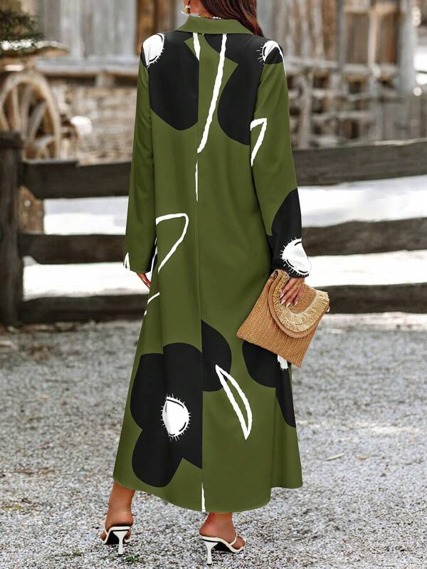 SHEIN LUNE Women's Random Printed Dress Maxi Women Outfit