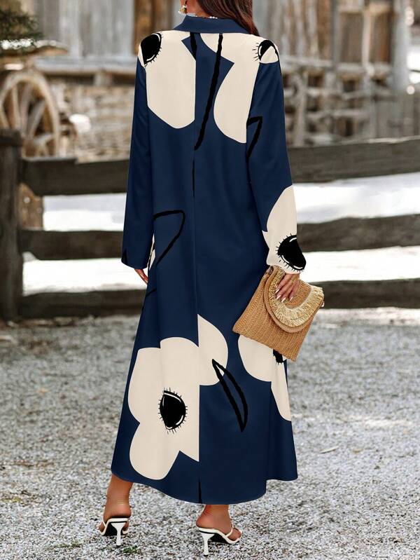 SHEIN LUNE Women's Random Printed Dress Maxi Women Outfit