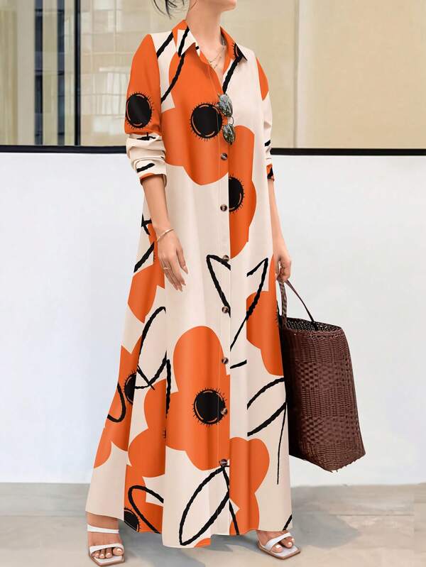 SHEIN LUNE Women's Random Printed Dress Maxi Women Outfit