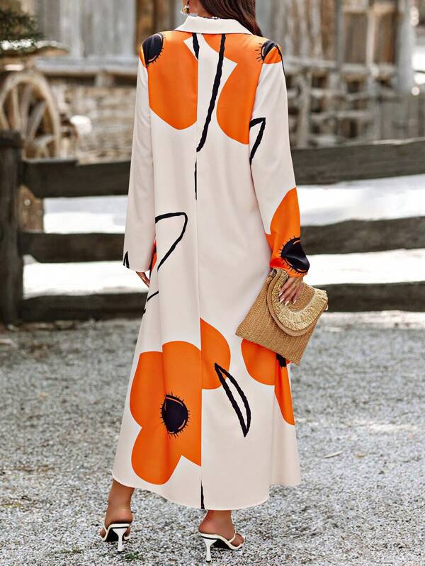 SHEIN LUNE Women's Random Printed Dress Maxi Women Outfit