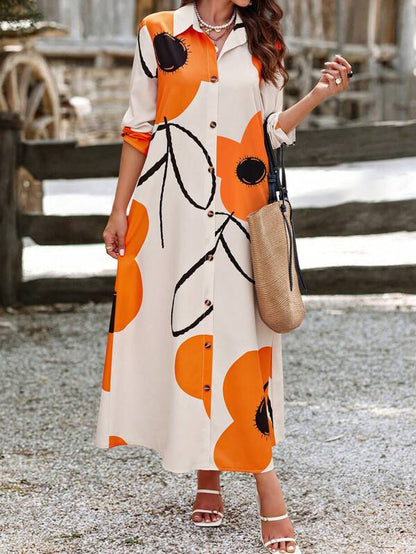 SHEIN LUNE Women's Random Printed Dress Maxi Women Outfit