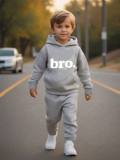 Young Boy Casual Loose Fit Letter Printed Hooded Sweatshirt And Sweatpants 2pcs Set For Autumn Boys Sweat Outfitsboy Sweatsuit Set, School, Campus, College