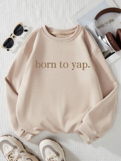 Tween Girl Minimalist Letter Print Crew Neck Hoodie Sweatshirt, Suitable For Outdoor In Autumn