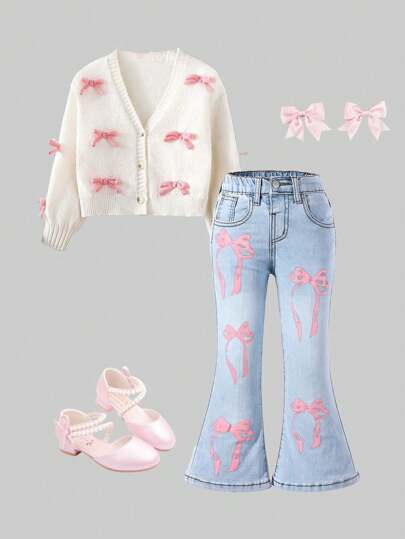 WESTFADE Young Young Girls Denim Flared Pants With Bowknot Design (Excluding Matching Items)
