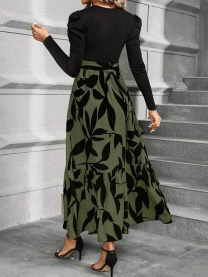 Calvaya Floral Print Puff Sleeve Belted Dress Maxi Women Outfit