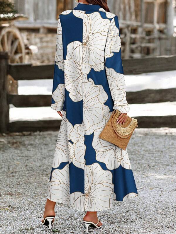 SHEIN LUNE Women's Random Printed Dress Maxi Women Outfit