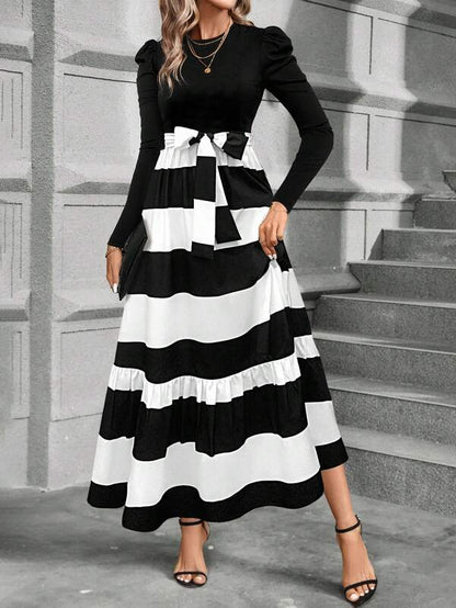 Calvaya Floral Print Puff Sleeve Belted Dress Maxi Women Outfit